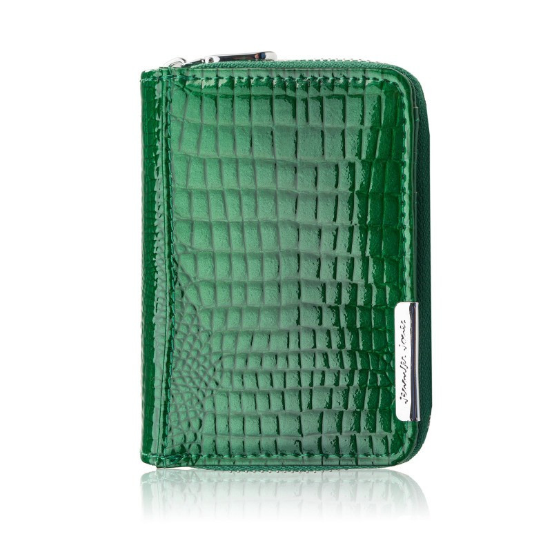 Portfel damski skórzany mini zielony skóra naturalna lakierowana croco SP-18-CGRN