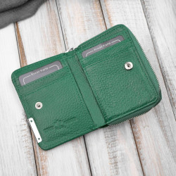 Portfel damski skórzany mini zielony skóra naturalna lakierowana croco SP-18-CGRN