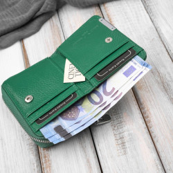 Portfel damski skórzany mini zielony skóra naturalna lakierowana croco SP-18-CGRN