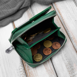 Portfel damski skórzany mini zielony skóra naturalna lakierowana croco SP-18-CGRN