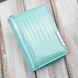 Portfel damski skórzany mini miętowy skóra naturalna lakierowana croco SP-18-CMN