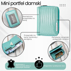 Portfel damski skórzany mini miętowy skóra naturalna lakierowana croco SP-18-CMN