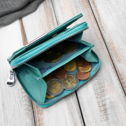 Portfel damski skórzany mini miętowy skóra naturalna lakierowana croco SP-18-CMN