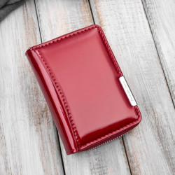 Portfel damski skórzany mini czerwony skóra naturalna lakierowana SP-18-RD
