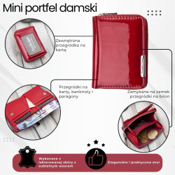 Portfel damski skórzany mini czerwony skóra naturalna lakierowana SP-18-RD