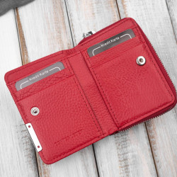 Portfel damski skórzany mini czerwony skóra naturalna lakierowana SP-18-RD