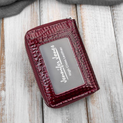 Portfel damski skórzany mini burgundowy skóra naturalna lakierowana croco SP-18-CBGD