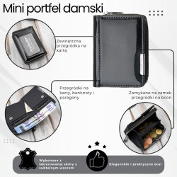 Portfel damski skórzany mini czarny skóra naturalna lakierowana SP-18-BL