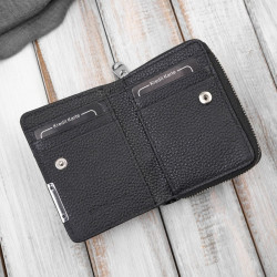 Portfel damski skórzany mini czarny skóra naturalna lakierowana SP-18-BL