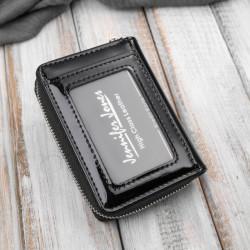 Portfel damski skórzany mini czarny skóra naturalna lakierowana SP-18-BL