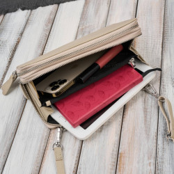 Damska mała torebka skórzana kopertówka na ramię do ręki beżowa Paolo Peruzzi KV-02-BG