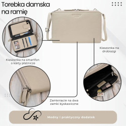 Damska mała torebka skórzana kopertówka na ramię do ręki beżowa Paolo Peruzzi KV-02-BG