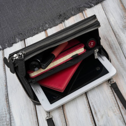 Damska mała torebka skórzana kopertówka na ramię do ręki czarna Paolo Peruzzi KV-02-BLS