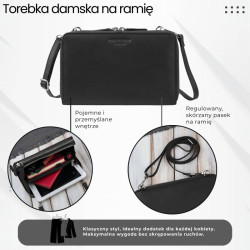 Damska mała torebka skórzana kopertówka na ramię do ręki czarna Paolo Peruzzi KV-02-BLS