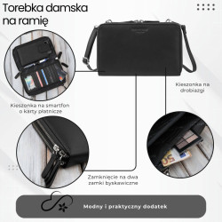 Damska mała torebka skórzana kopertówka na ramię do ręki czarna Paolo Peruzzi KV-02-BLS