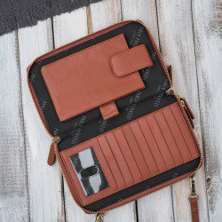 Damska mała torebka skórzana kopertówka na ramię do ręki koniakowa Paolo Peruzzi KV-02-CG