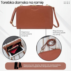 Damska mała torebka skórzana kopertówka na ramię do ręki koniakowa Paolo Peruzzi KV-02-CG