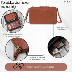 Damska mała torebka skórzana kopertówka na ramię do ręki koniakowa Paolo Peruzzi KV-02-CG