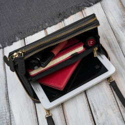 Damska mała torebka skórzana kopertówka na ramię do ręki czarna Paolo Peruzzi KV-02-BLZ