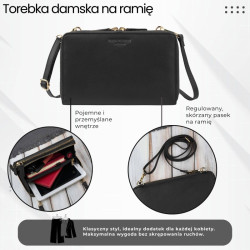 Damska mała torebka skórzana kopertówka na ramię do ręki czarna Paolo Peruzzi KV-02-BLZ