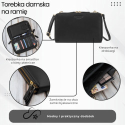 Damska mała torebka skórzana kopertówka na ramię do ręki czarna Paolo Peruzzi KV-02-BLZ