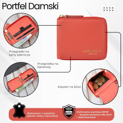 Portfel damski skórzany mały pomarańczowy w orientacji poziomej z RFID Paolo Peruzzi KV-04-OR