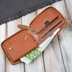 Portfel damski skórzany mały koniakowy w orientacji poziomej z RFID Paolo Peruzzi KV-04-CG