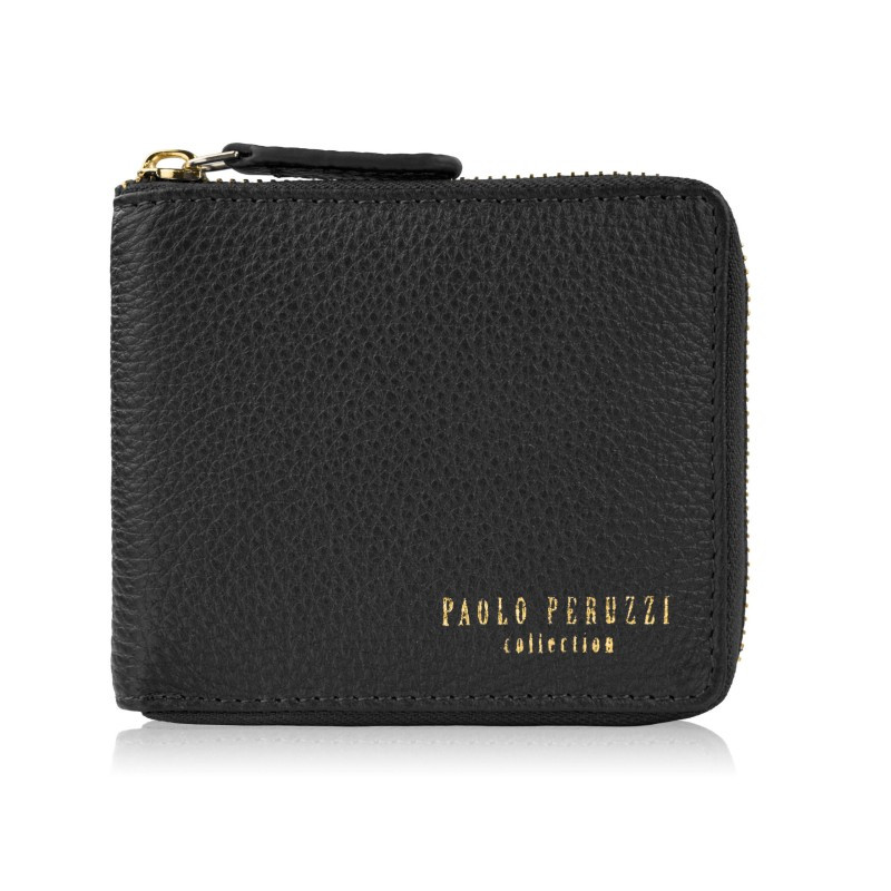 Portfel damski skórzany mały czarny w orientacji poziomej z RFID Paolo Peruzzi KV-04-BL