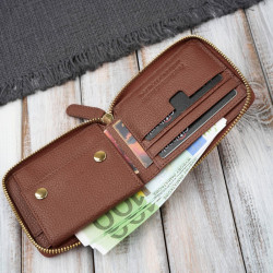 Portfel damski skórzany mały brązowy w orientacji poziomej z RFID Paolo Peruzzi KV-04-BR