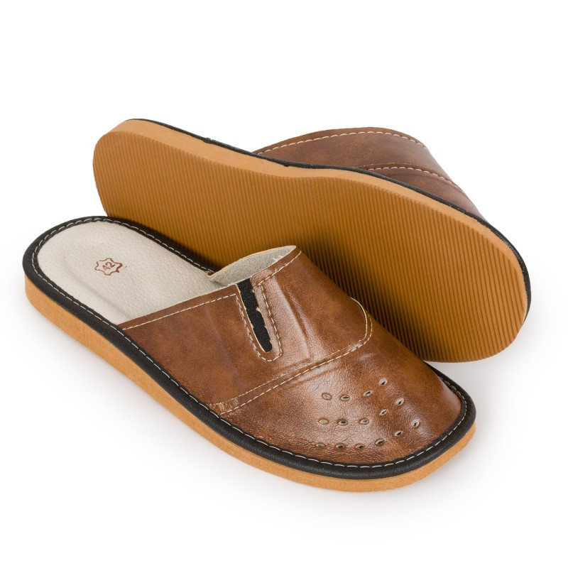 Kapcie męskie skórzane R.45 zabudowane wkładka ortopedyczna KM-15-BR-45