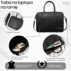 Torba męska na ramię skórzana na dokumenty A4 na laptopa czarna elegancka Paolo Peruzzi IM-05-BL