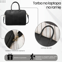 Torba męska na ramię skórzana na dokumenty A4 na laptopa czarna elegancka Paolo Peruzzi IM-05-BL
