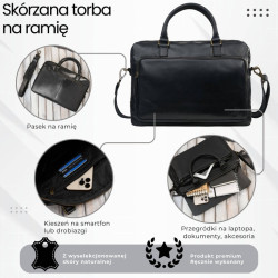 Torba męska na ramię skórzana na laptopa dokumenty A4 czarna Paolo Peruzzi IM-06-BL