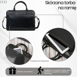 Torba męska na ramię skórzana na laptopa dokumenty A4 czarna Paolo Peruzzi IM-06-BL