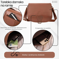 Torebka damska skórzana listonoszka ze skóry licowej koniakowa Paolo Peruzzi T-39-KCG