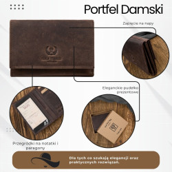 Portfel damski brązowy skóra naturalna vintage RFID Paolo Peruzzi T-33-HBR