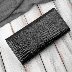 Portfel damski skórzany lakierowany czarny z tłoczeniem croco SP-16-CBL