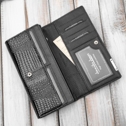 Portfel damski skórzany lakierowany czarny z tłoczeniem croco SP-16-CBL