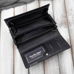 Portfel damski skórzany lakierowany czarny z tłoczeniem croco SP-16-CBL