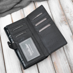 Portfel damski skórzany lakierowany ze wzorem w motyle czarny SP-19-BL