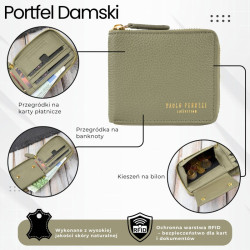 Portfel damski skórzany mały zielony w orientacji poziomej z RFID Paolo Peruzzi KV-04-GR