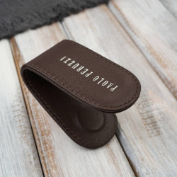 Klips na banknoty skórzany magnetyczny spinka elegancka brązowa Paolo Peruzzi KV-07-BR