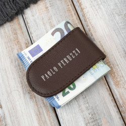 Klips na banknoty skórzany magnetyczny spinka elegancka brązowa Paolo Peruzzi KV-07-BR