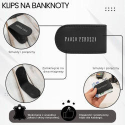 Klips na banknoty skórzany magnetyczny elegancki czarny Paolo Peruzzi KV-07-BL