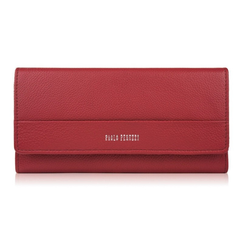 Portfel damski skórzany czerwony duży w orientacji pozioma z RFID Paolo Peruzzi AL-01-RD