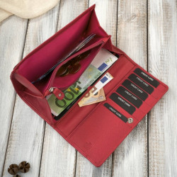 Portfel damski skórzany czerwony duży w orientacji pozioma z RFID Paolo Peruzzi AL-01-RD