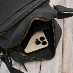 Listonoszka męska saszetka skórzana czarna vintage IM-01-HBL