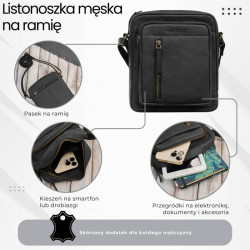 Listonoszka męska saszetka skórzana czarna vintage IM-01-HBL