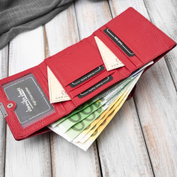 Portfel damski skórzany mały lakierowany z tłoczeniem w motyle czerwony SP-23-RD