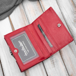 Portfel damski skórzany mały lakierowany z tłoczeniem w motyle czerwony SP-23-RD